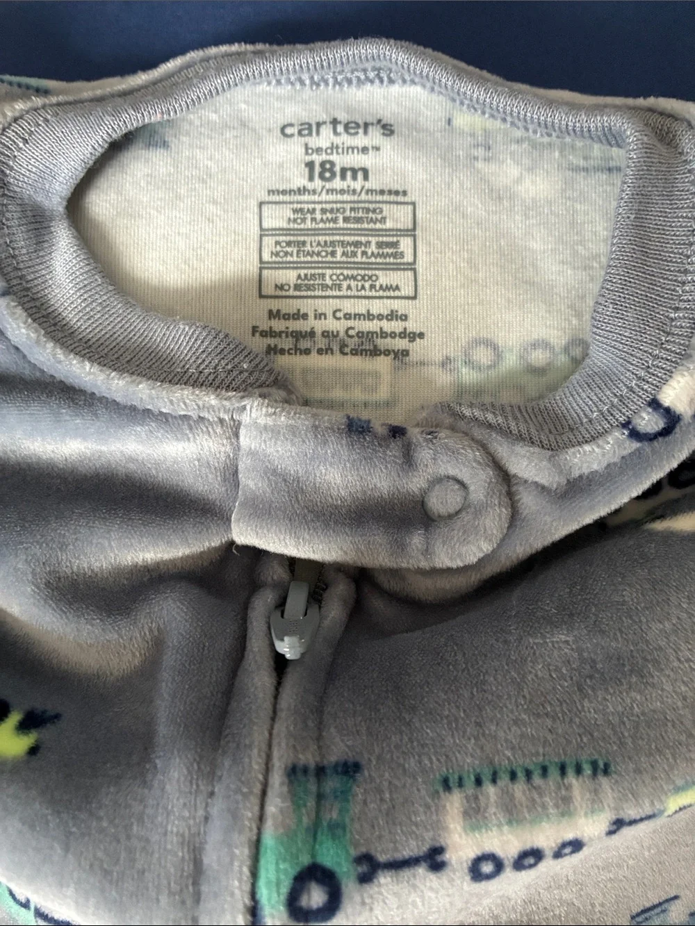 Carter's Gray Fleece Zip Footed Pajamas with Vehicle Print
